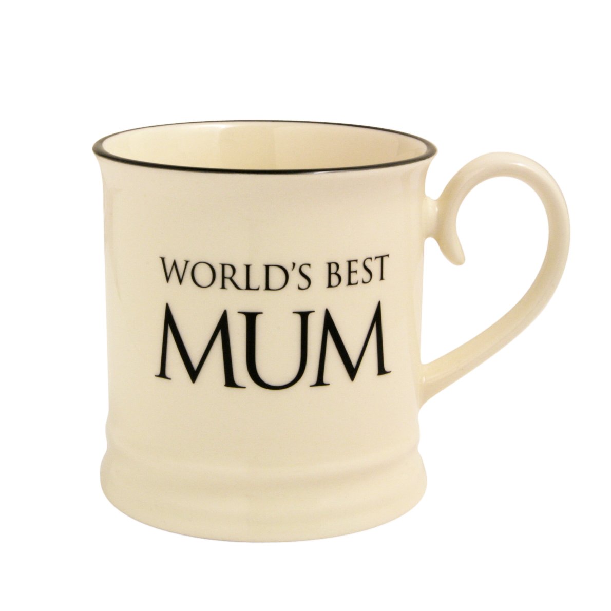 300ml Tankard Mug, World's Best Mum, Fairmont & Main Quips & Quotes, Earthenware, Black & Cream