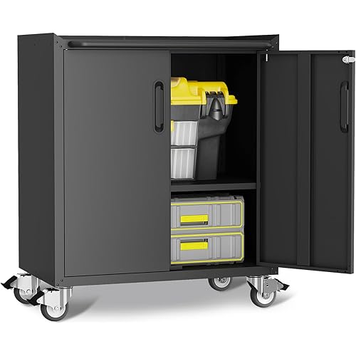 Metal Garage Storage Cabinet with Wheels,Locking Rolling Tool Cabinet with Drawers and Shelves for Home, Office, Garage & Workshop