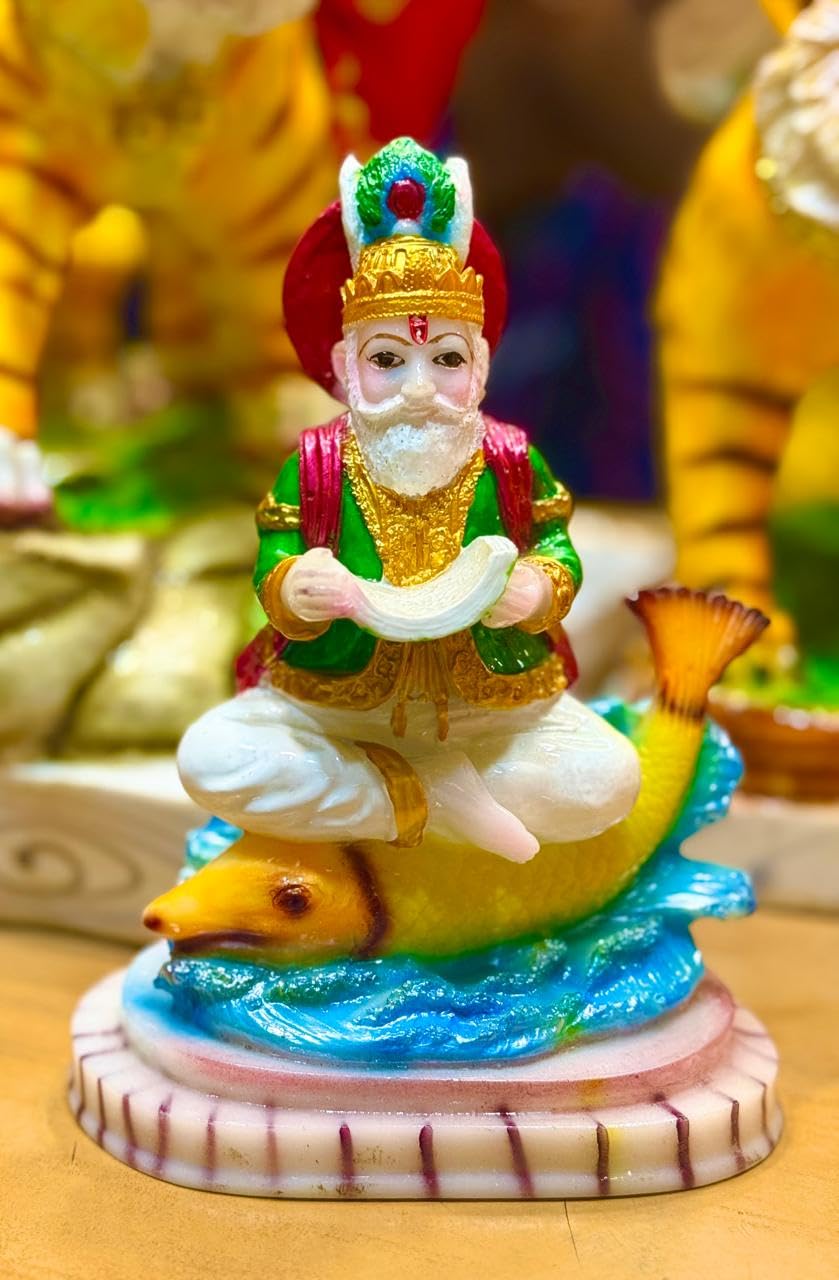 Khwaja Peer Marble Murti Statue for Puja Room, Home Décor, Car Dashboard | GoodLuck God Jhulelal Spiritual Murti Figurine Idol for Home Decor, Living Room, Decorative Item (7 Inch)-image-5