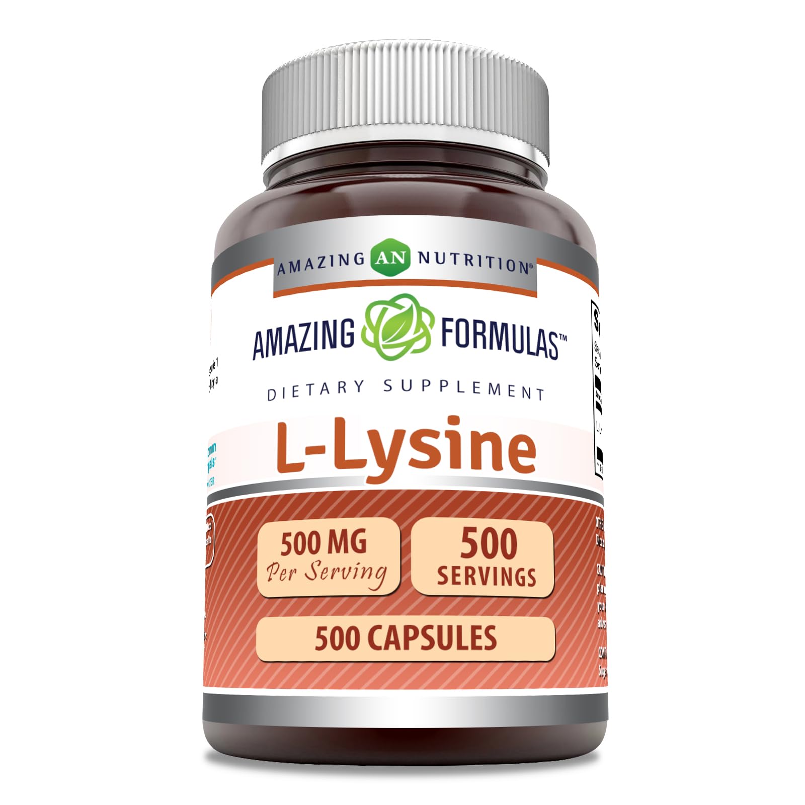 Amazing Formulas L-Lysine 500 mg Capsules Amino Acid Supplement | Non-GMO | Gluten Free | Made in USA (500 Count)
