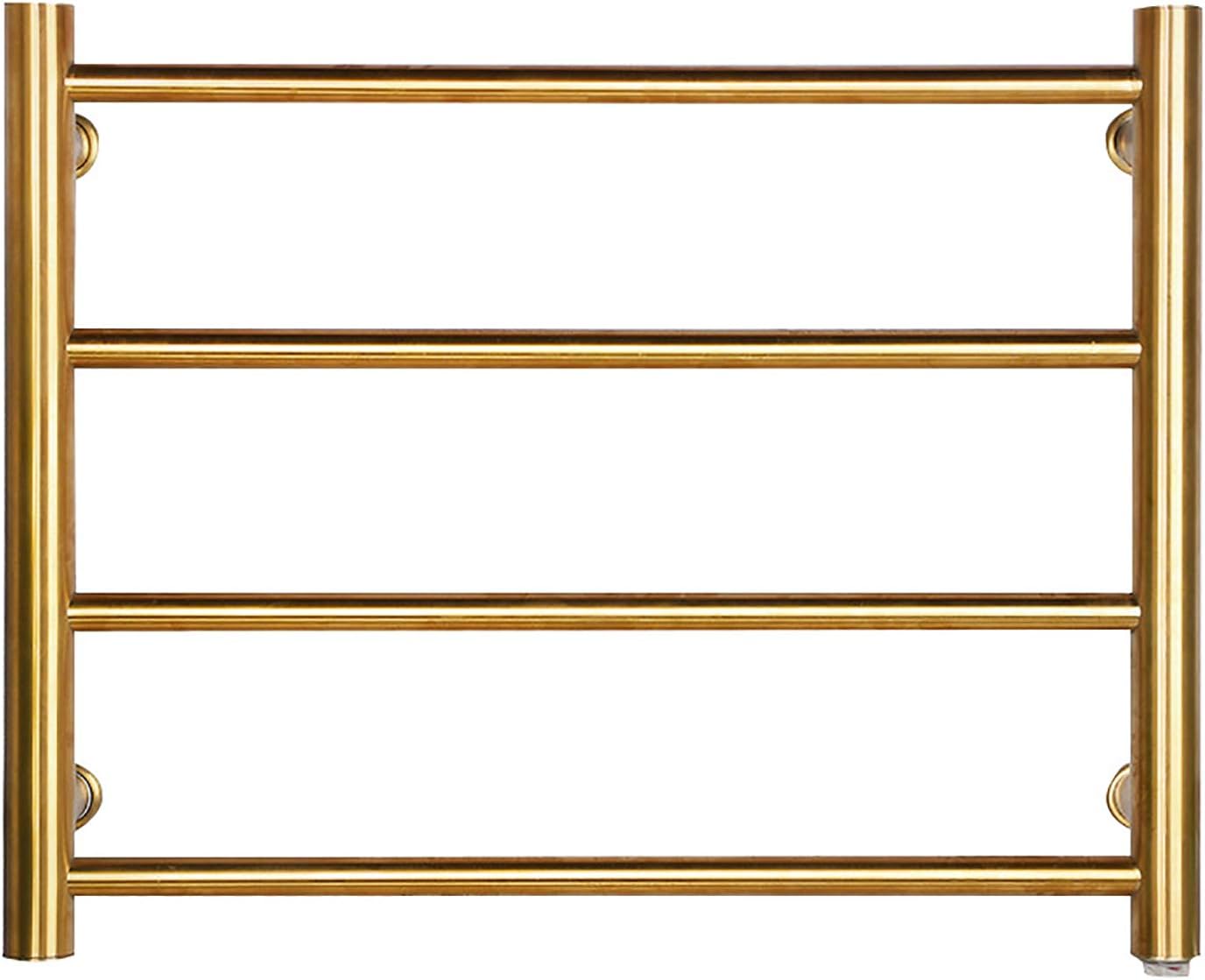 Towel Warmer, Gold Electric Towel Rack with 4 Round Bars 304 Stainless Steel Heated Towel Bar Energy Efficient Electric Drying Rack Wall Mounted Bath Towel Dryer,Plug in