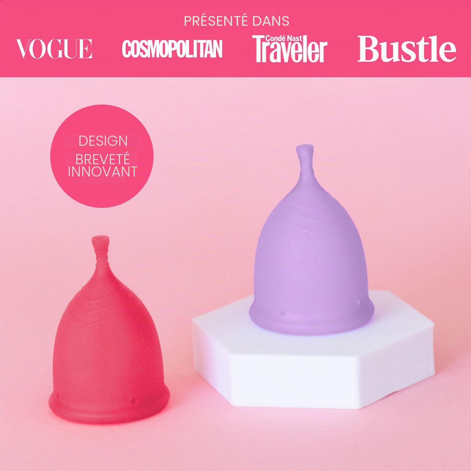 Lot de 2 coupes menstruelles et applicateur – Sans métaux ni toxines – 100% silicone de qualité médicale – Coupe menstruelle la plus douce et réutilisable – Inserts comme un tampon – Capacité de 4 et