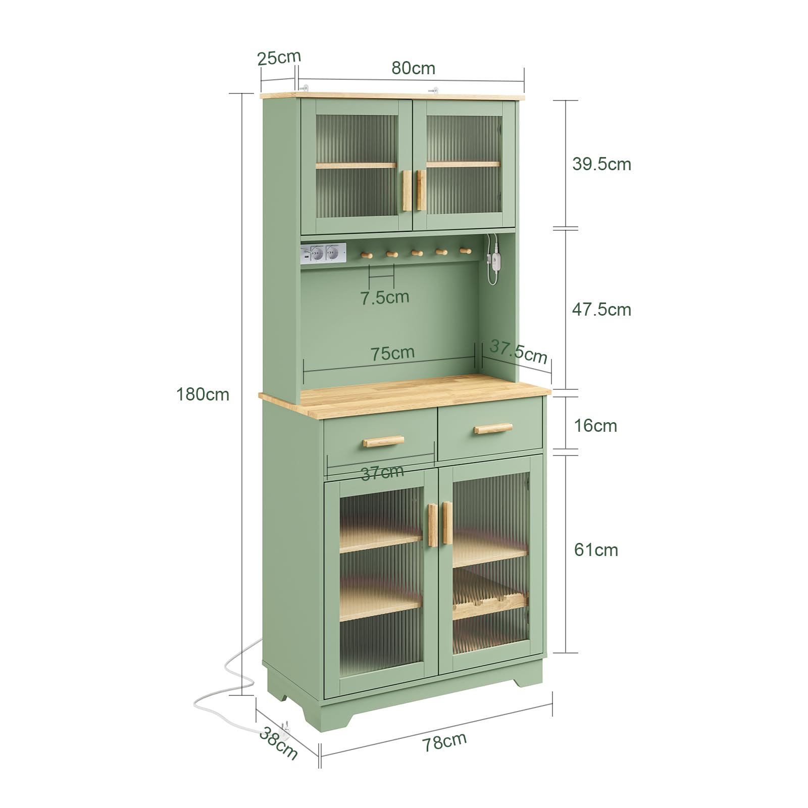 SoBuy Szafka kuchenna z 2 gniazdami i 2 portami USB, 80×40×180 cm