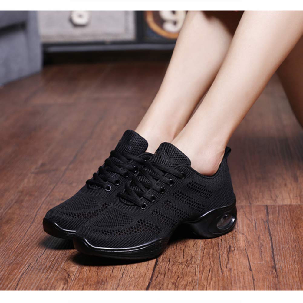 MM Moda Flying Tejida Zapatos de Baile, Transpirable, cómodo y Suave cojín-únicos Zapatos Adultos de la Danza, Jazz Ligero Zapatos de Baile Fantasma Paso,Negro,38