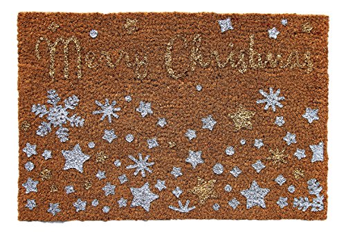 Image of Onlymat Christmas Coir Doormat With Non-Slip PVC Backing for Gateway, Entryway, Outdoor, Indoor, Patio - Durable and Large, Weatherproof Multicolour, Merry Christmas Printed Rug (60cm x 1.5cm x 40 cm)