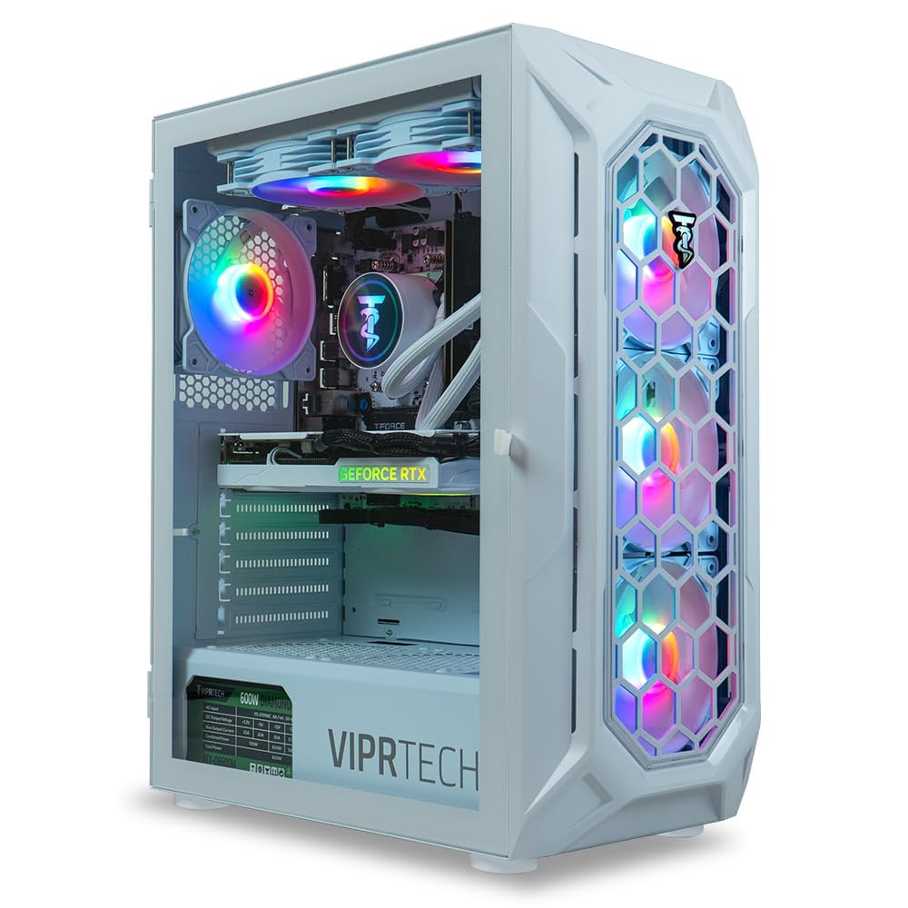 ViprTech Ghost 4.0 Liquid-Cooled PC - AMD Ryzen 7 (4.4Ghz Turbo), RTX 5060 Ti, 16GB DDR4, 1TB SSD, VR-Ready, Streaming, WiFi BT, RGB, Win 11, Gaming