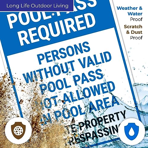 Pool Pass Required Persons Without Valid Pool Pass Not Allowed Sign 18x24 Inches miniatura 5