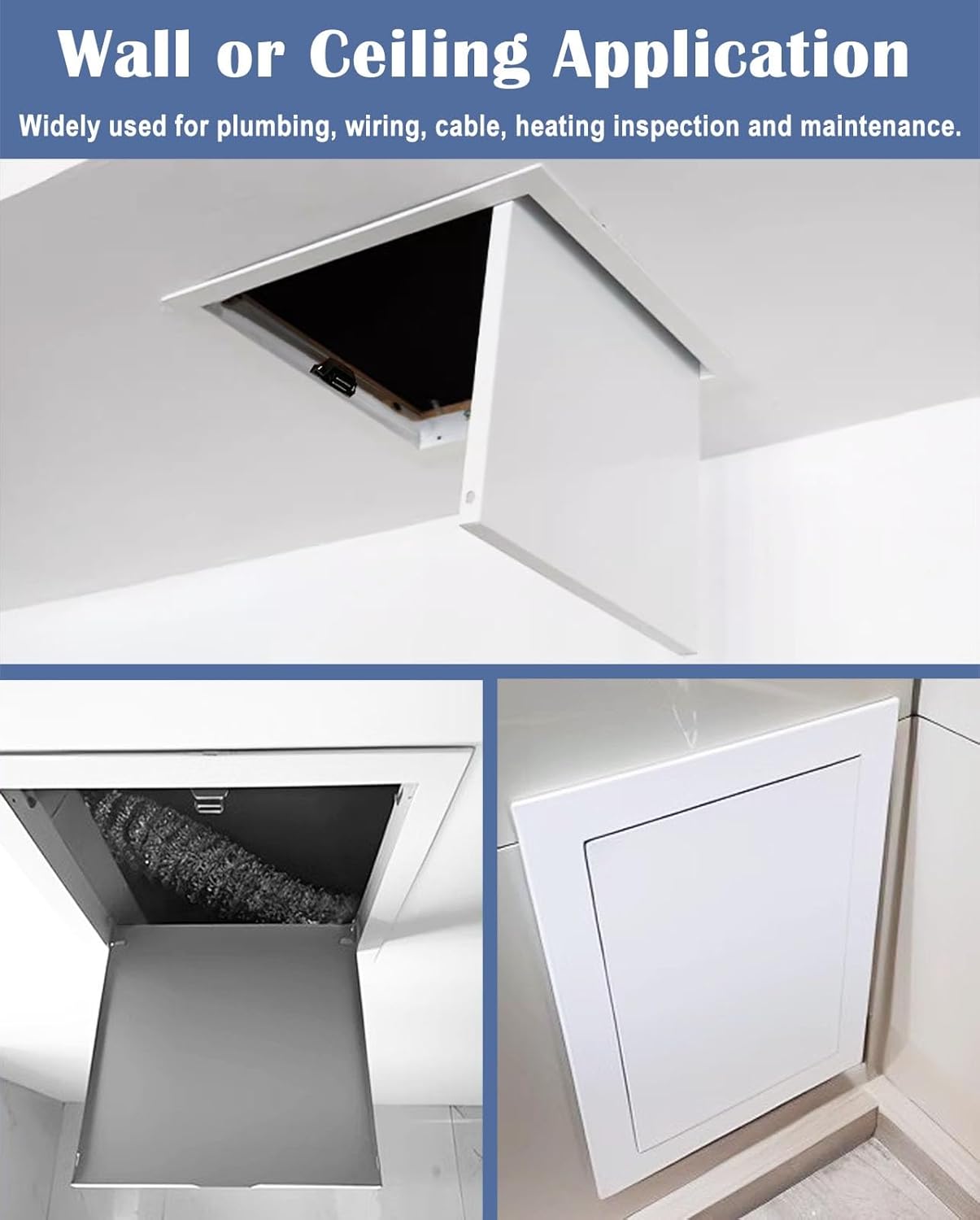 Waterproof Shower Wall Access Panel, Metal Push-to-Open Cover for Plumbing, Wiring & Heating Access, 12x12in (30x30cm) Ceiling Service Hole, White