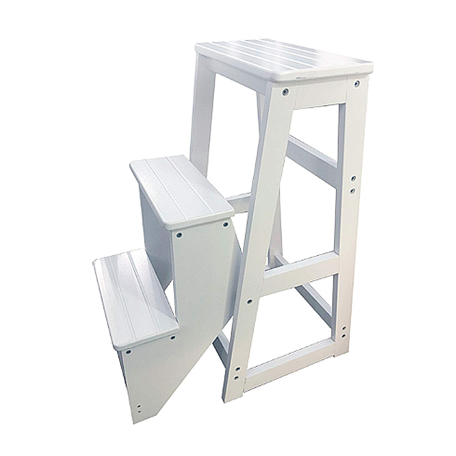 Scaletta in Legno Scaletta in Legno 3 gradini Sgabello Pieghevole Multifunzione a gradini - Scaletta per scaffali Cucina Domestica Gradini per Biblioteca (Bianco)