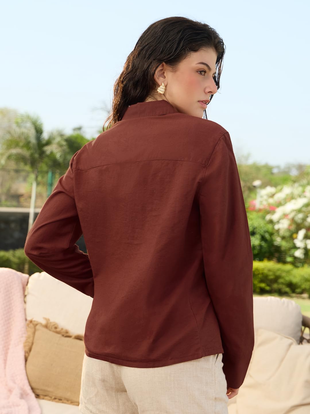 The Souled Store Camicia con lacci: Hello Kitty, da donna e ragazza, con colletto ampio e colletto largo ricamato, in cotone e lino, vestibilità regolare, leggera, per tutti i giorni, per tutte le
