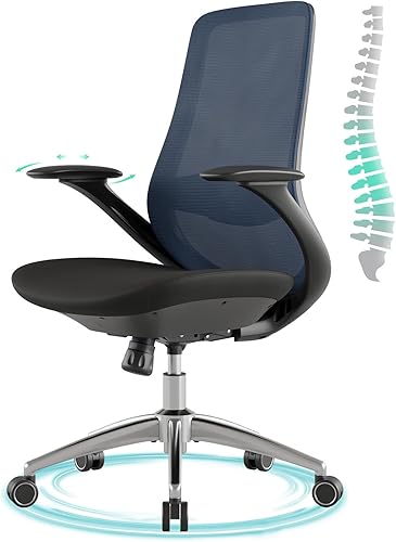 Silla de oficina ergonómica, silla de escritorio de malla con respaldo alto con soporte lumbar, giratorio de 360 y brazos ajustables deslizantes,