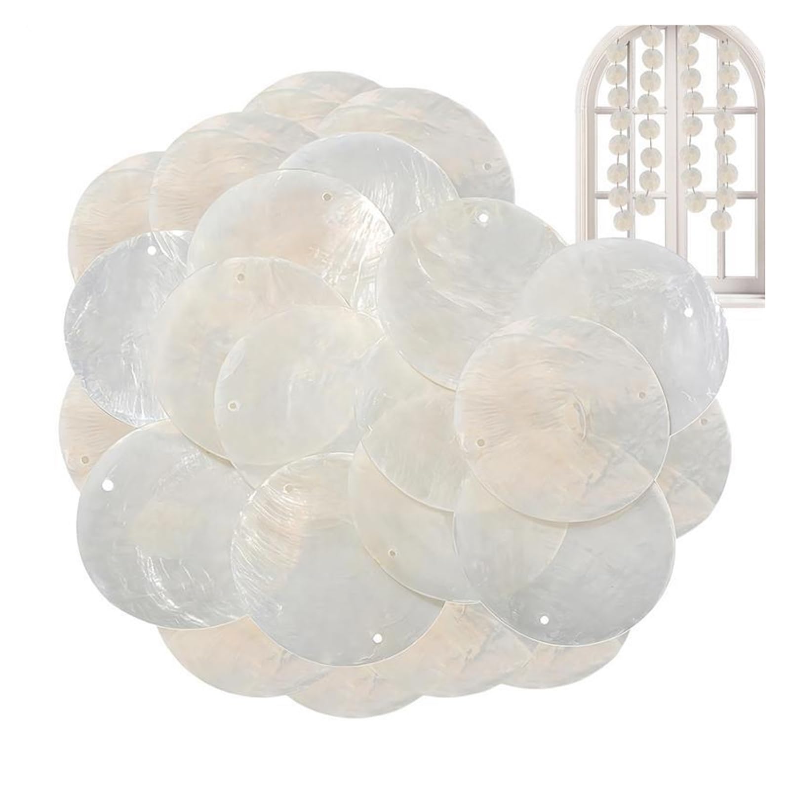 LuoAXINN Capiz Shells Round Capiz Shells with Holes Shell White for Wind Chimes Jewelry Making Home Decor