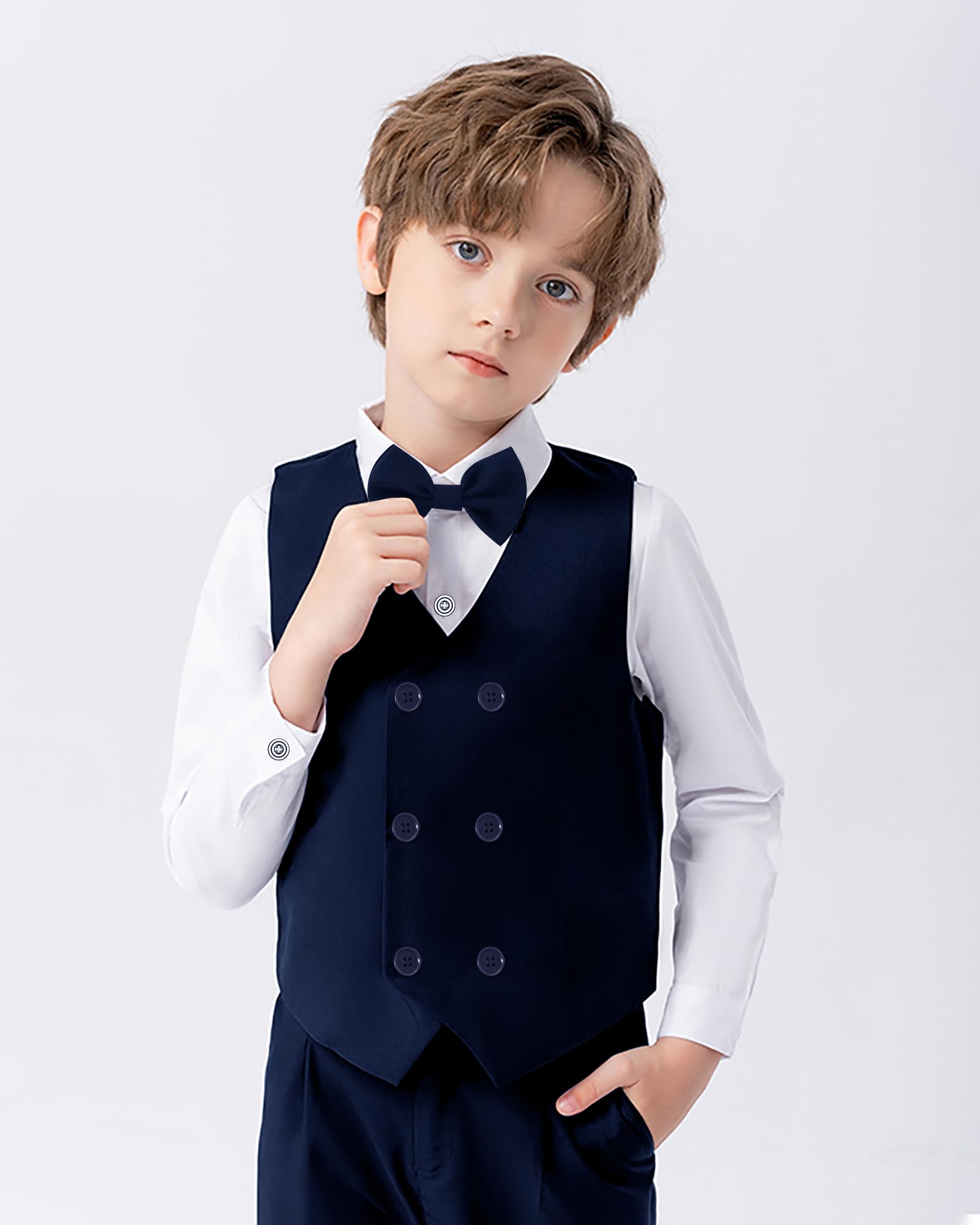 Jungen Anzug Gentleman Outfit 6-10 Jahre Festlich Bekleidungsset Taufanzug Hochzeitanzug Langarm Hemd Weste Bowtie Hosenträge