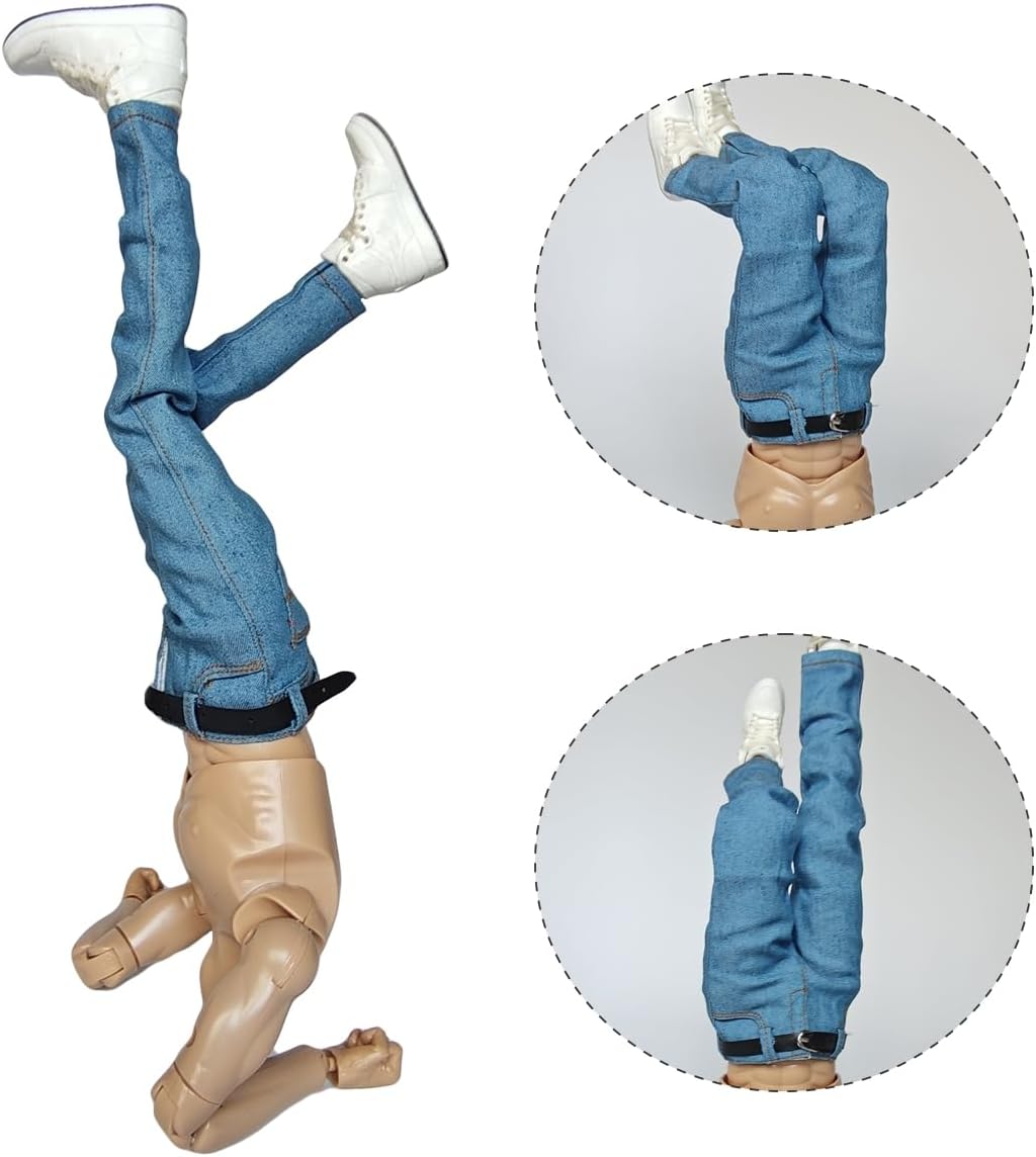 1/6 Scale Soldier Pants Classic Jeans & Belt(Light Blue) | 12" Male Action Figure Body Pants Clothing