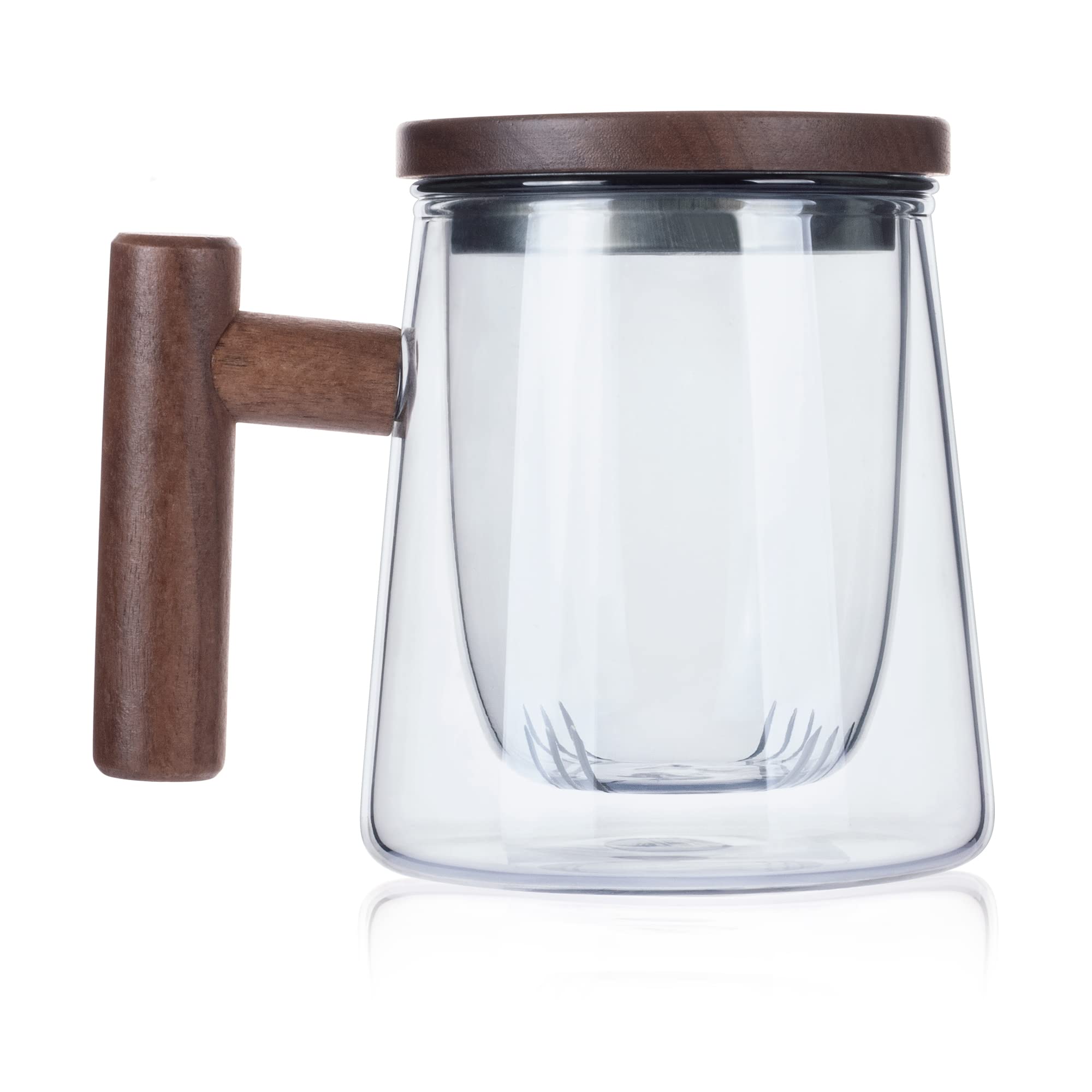 Glass Tea Mug with Infuser and Lid 10oz Tea Cup Wooden Handle with Cork Coaster