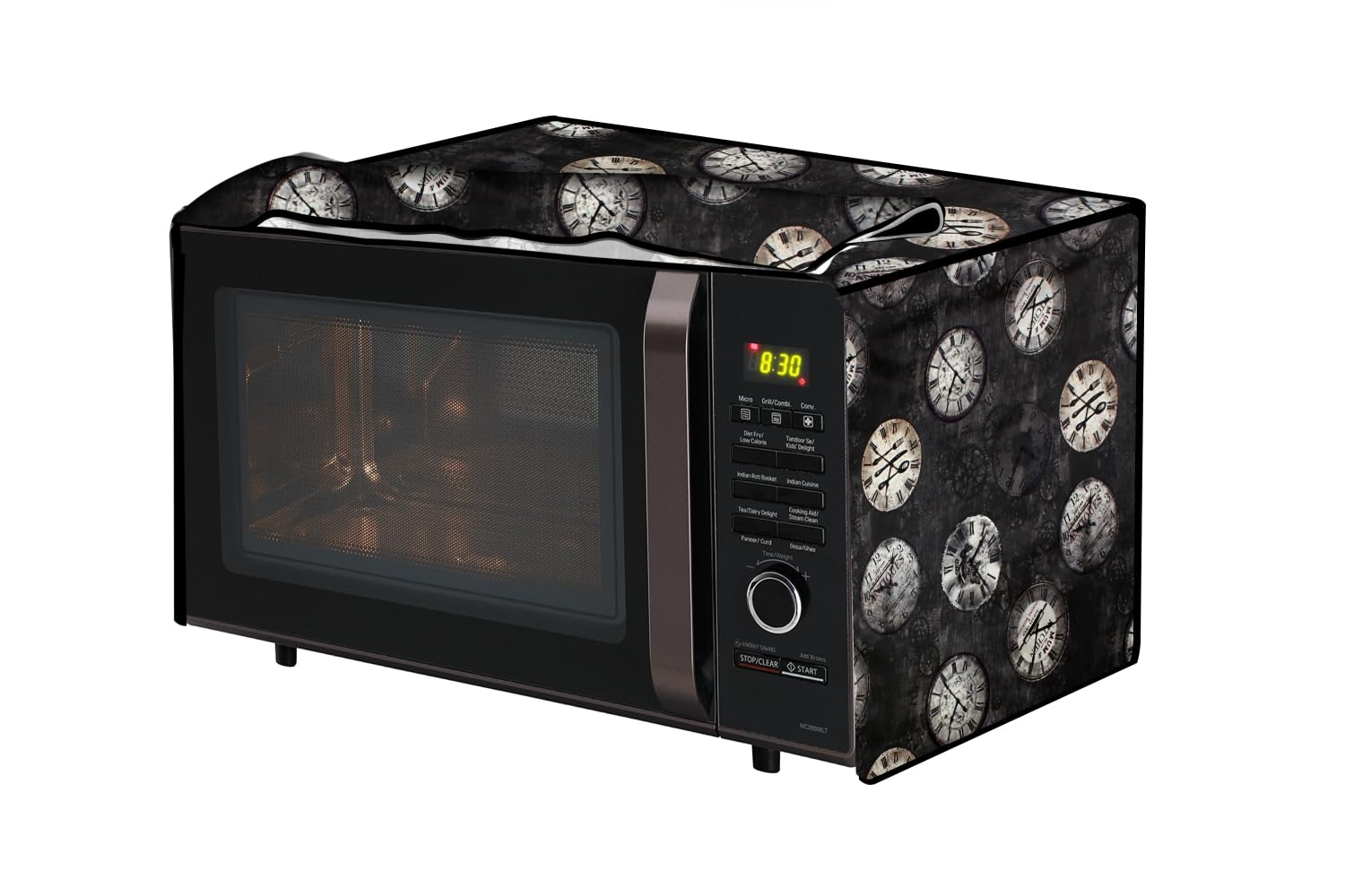 The Furnishing Tree OTG cover compatible for Morphy Richards 60 Liters OTG 60RCSS, Waterproof, Dustproof, Wipeable, Cover Size In CM: (65x45x33), Analog Pattern Black