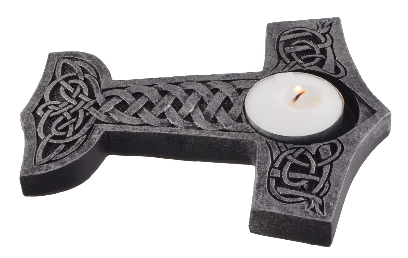 Joh. Vogler Gmbh Multicolor Thor's Hammer Tea Light Holder - Mjölnir Candle Holder 14 Cm - Nordic Mythology Decoration - Viking Gift - Polyresin Sculpture - Fantasy Table Decoration