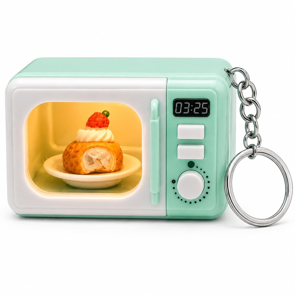 Mini Microwave Oven Keychain with LED Light & Dessert Toy | Cute Kawaii Retro Keyring | Portable Bag Charm for Backpack, Handbag & Car Keys | Pastel Mini Microwave Toy-image-19