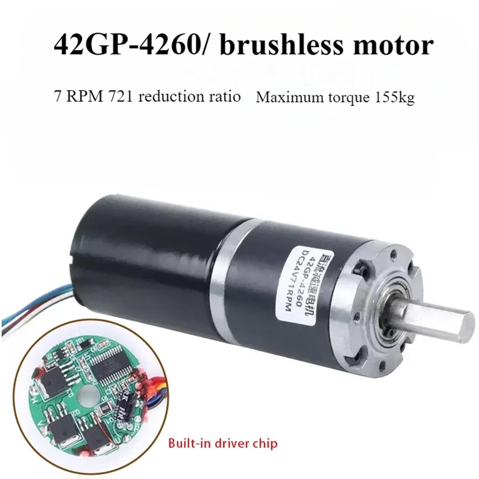 1 x 12 V 24 V 42 mm 4260 155 kg Planetengetriebe DC Reduktionsmotor großes Drehmoment niedrige Geschwindigkeit 7-1351 U/min (36 U/min, 24 V)