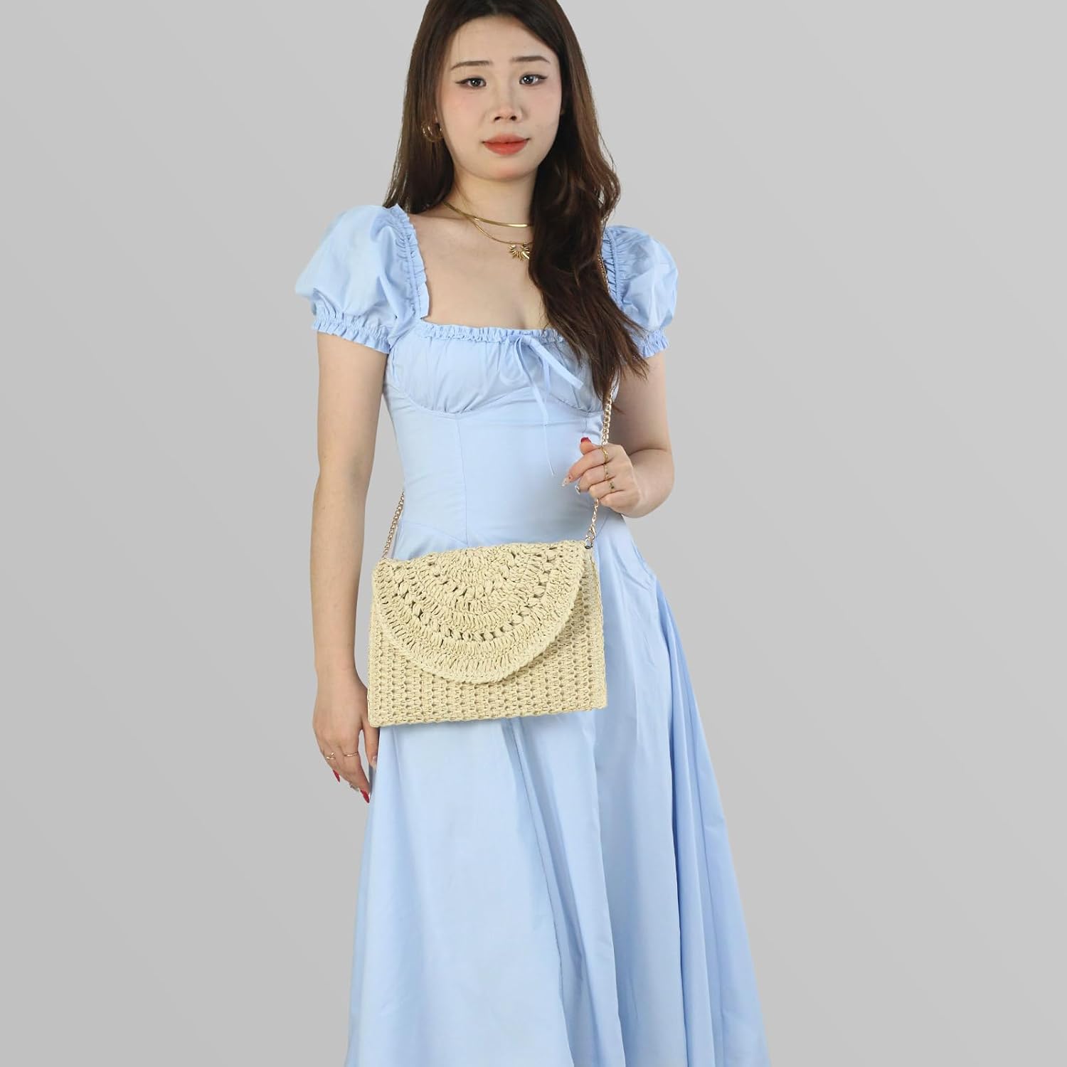 Straw Clutch Purses for Women Summer Beach Bags Envelope Woven shoulder Handbags for Vacation