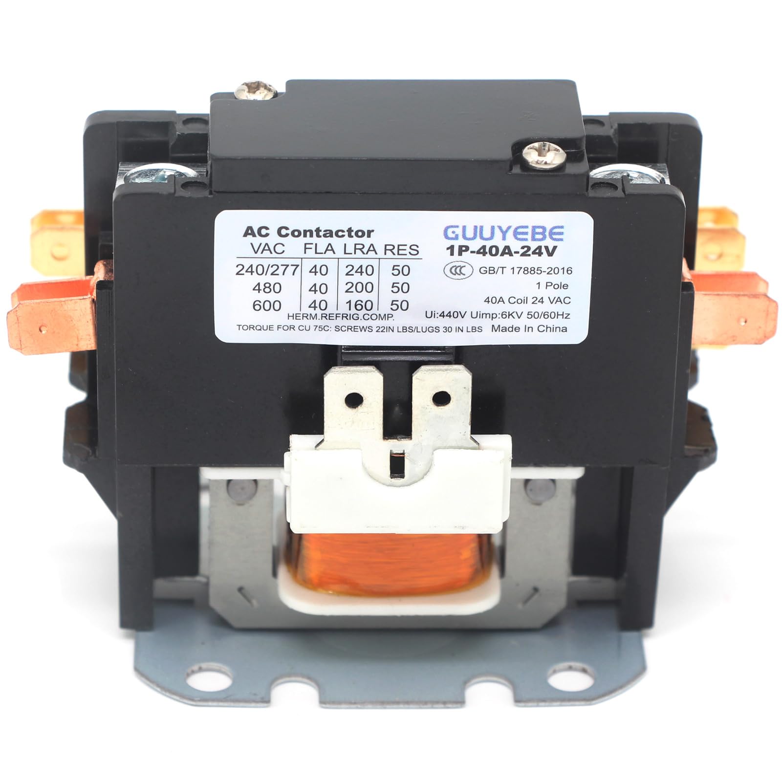 40 Amp 1 Pole HVAC Definite Purpose Contactor, 24V AC Coil Replacement for Air Conditioner Systems