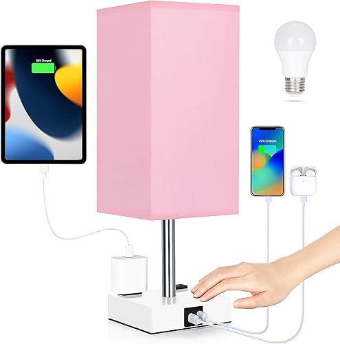 Lámpara de noche con puertos USB, lámpara de mesa de control táctil para dormitorio con puertos de carga USB C+A y salidas de CA, luz regulable de 3 disponible en Yaxa Colombia