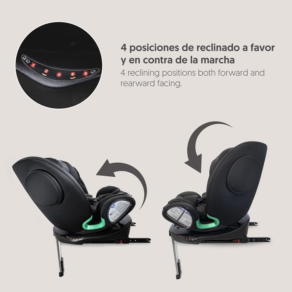 Interbaby Silla Coche Bebé PAX i-Size ISOFIX 360° Grupo 0+1+2+3 (Negro) | Silla auto giratoria 360 reclinable 40-150 cm, reductor recién nacido, protección lateral SPS, pata de apoyo