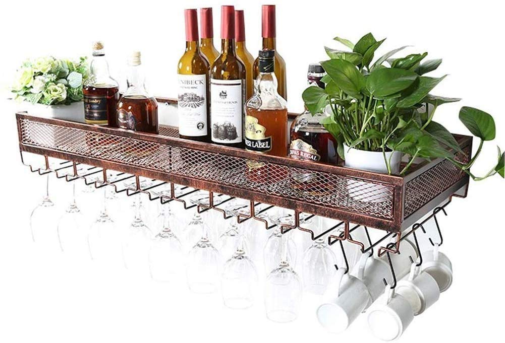 Botellero Soporte de Pared Metal Vintage | Soporte para Botella de Vino de pie | Soporte para Copa de Vino Colgante | Soporte de Vino rústico Enfriador de Vino montado en la Pared