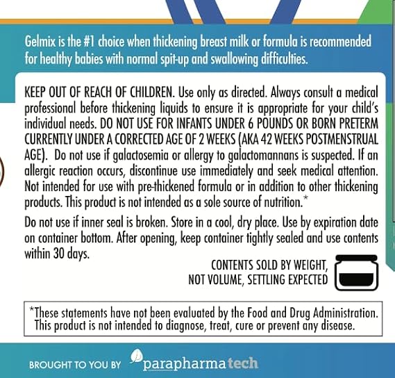 Gelmix Infant Thickener for Breast Milk & Formula, 4.4 oz Jar (Pack of 2)