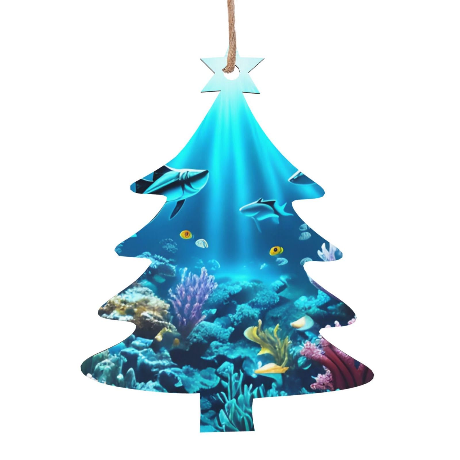 Submarine Coral Rays Printed Christmas Wooden Pendants, Simple and Environmentally Friendly, Holiday decorationsã€‚
