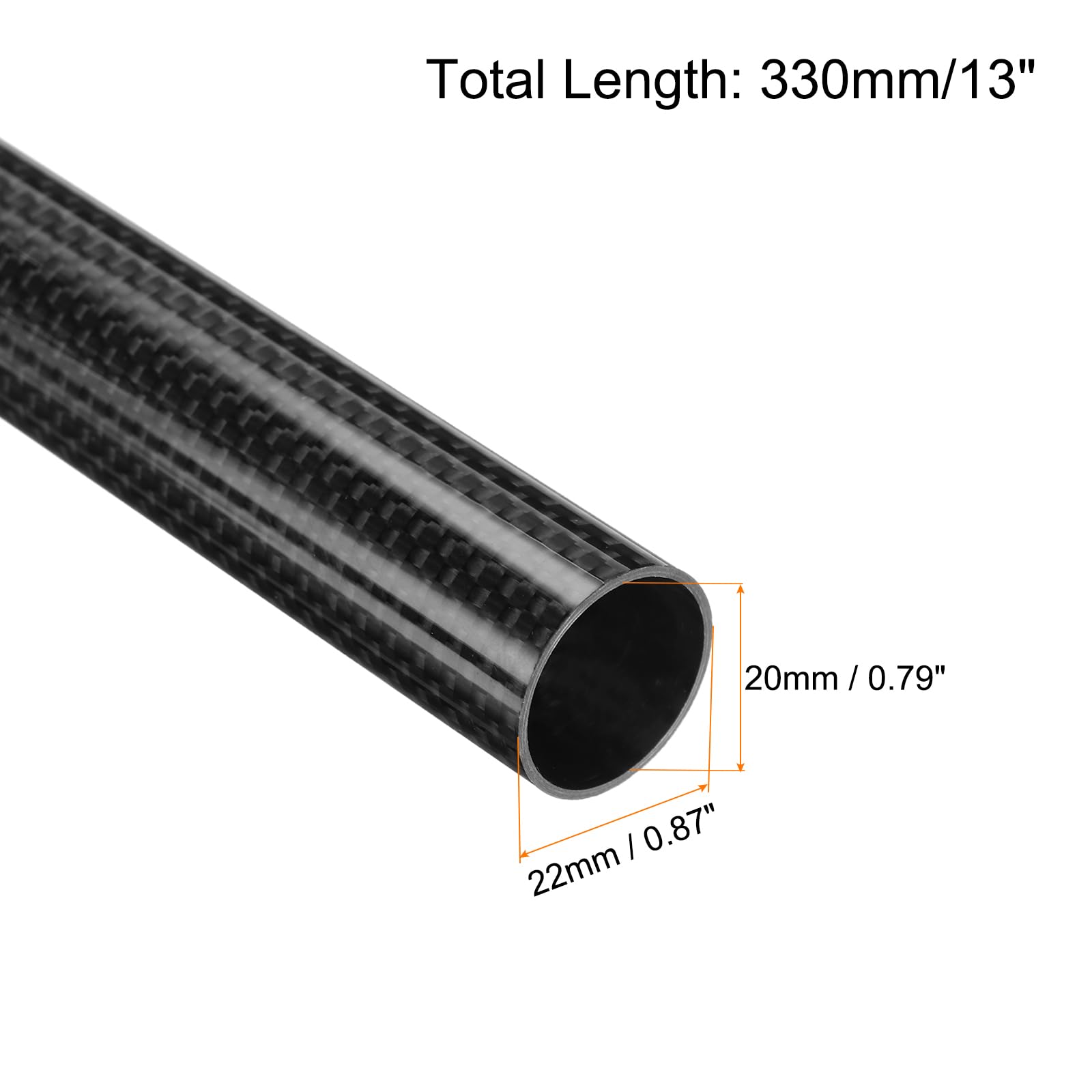 QUARKZMAN 2pz Tubo Fibre Carbonio 20 x 22 x 330mm Superficie Lucida Asta 3K Avvolta Fibre Carbonio Tubo Rotondo Puro Aeroplani Rc, Multicotteri, Quadricotteri