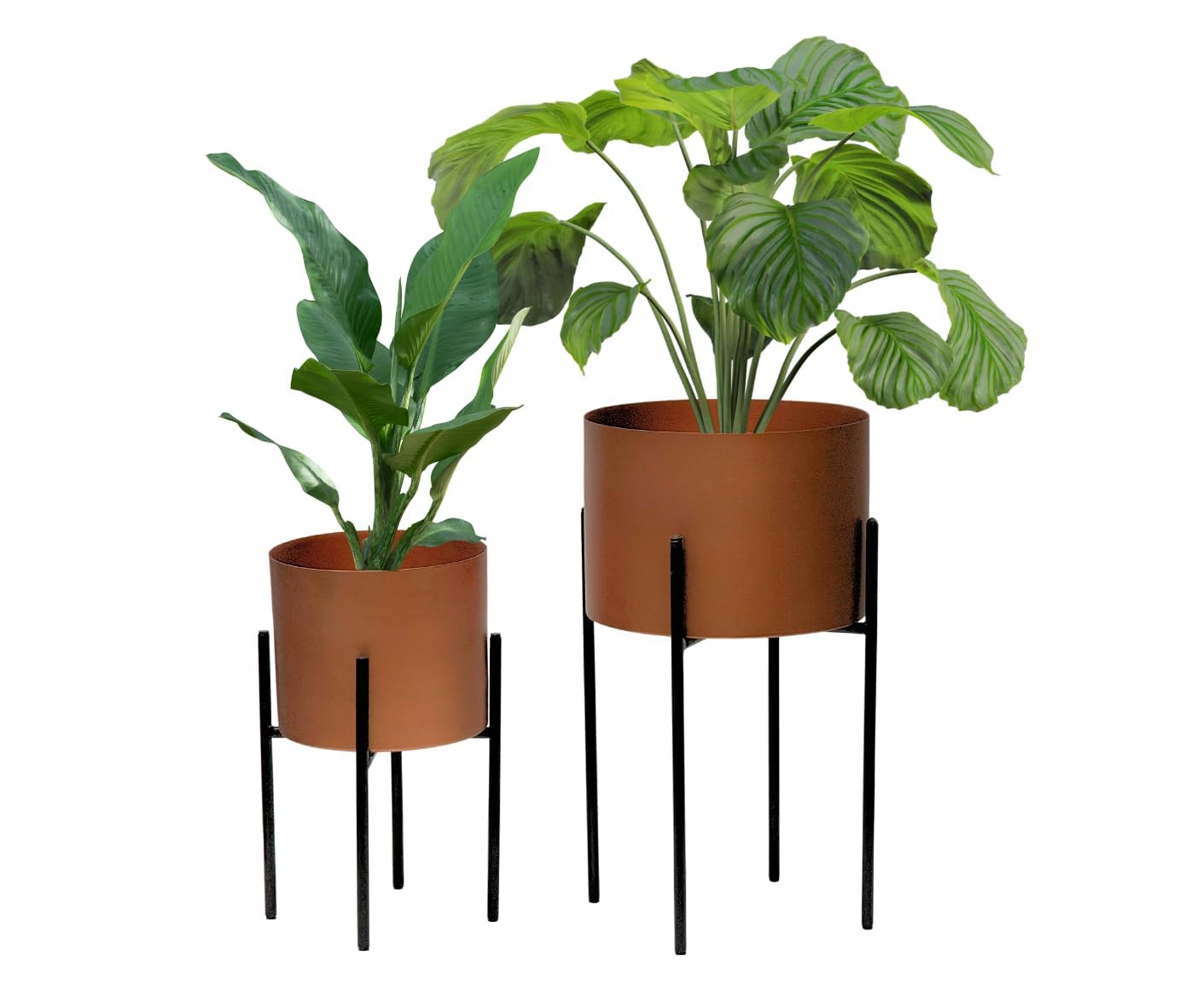 Trendi Bronze Set of 2 Planter Pots with Metal Stands, Flower Pots Living Room Decor | Plant Pot for Indoor/Outdoor Flower pot Plant Herb Garden Container Organizer decor (Set of 2 Bronze) — image 1