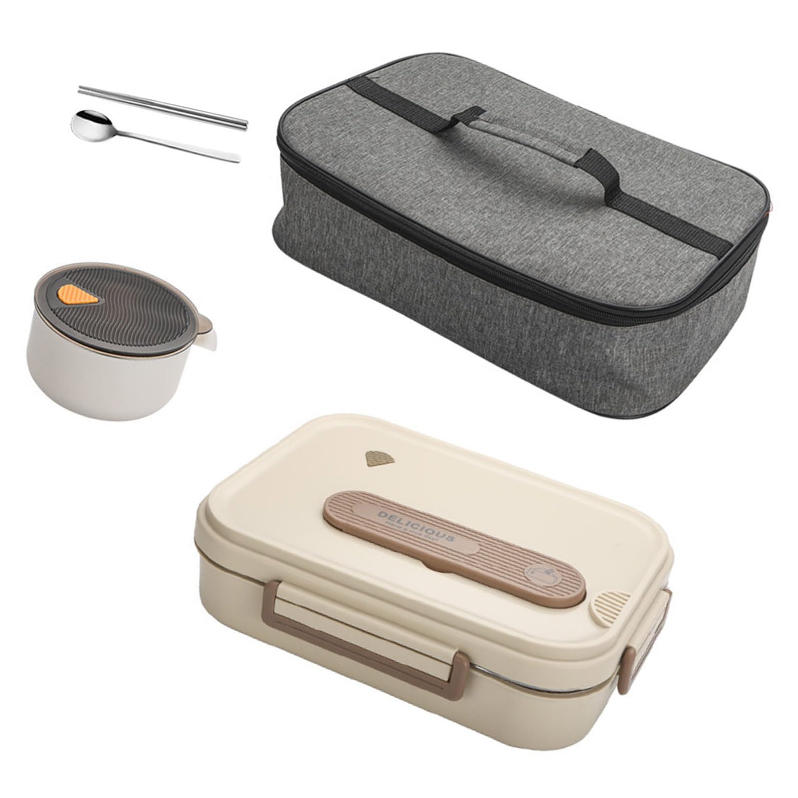 jiingekk Divided Lunch Container Double Layer Insulation 6 Compartment Food Storage Box with Cutlery Soup Bowl for School Offices Outdoor Meal Lunch Box