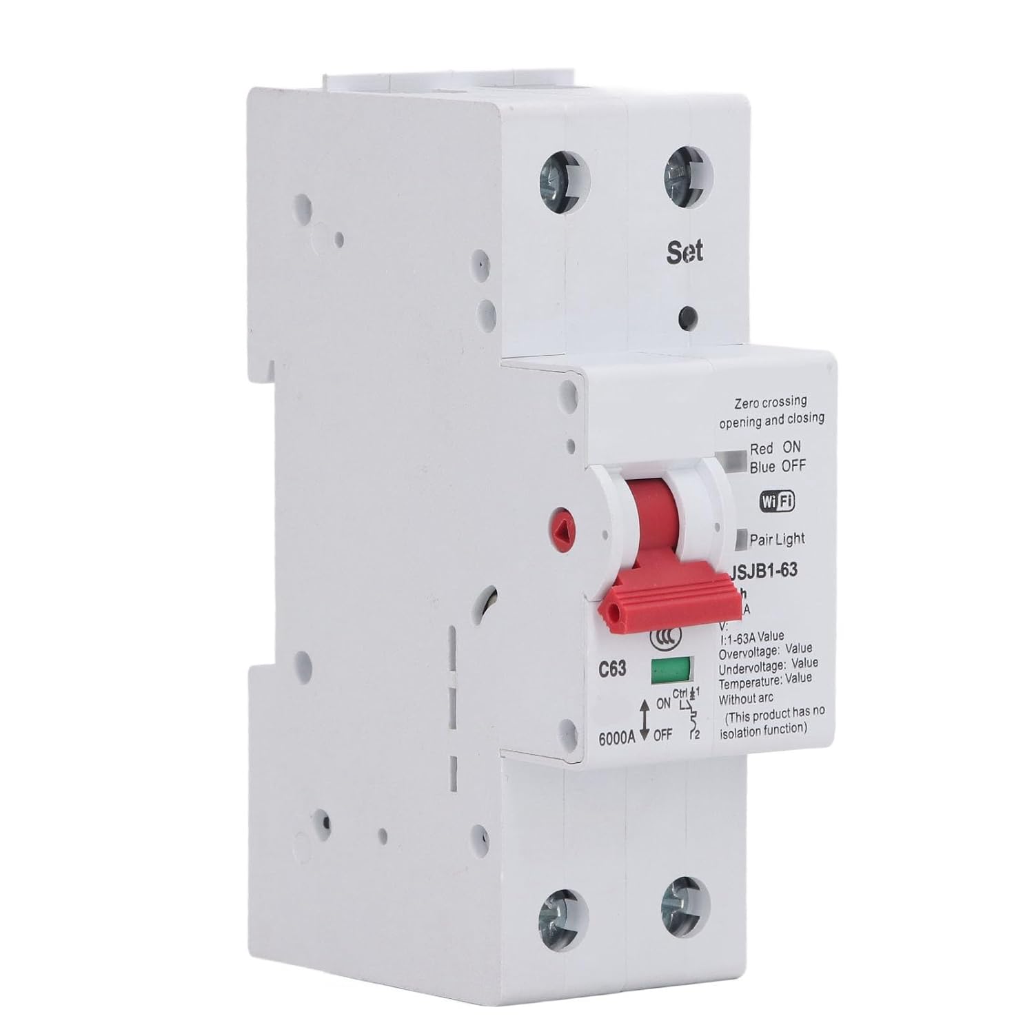 Circuit Breaker 2P 63A Power Monitor Remote Control Timing Switch for Home Safety (AC110V/120V)