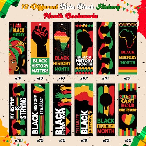 Haooryx Black History Month Bookmarks -120 Pcs Black History Matter Bookmark for Celebrate African American BHM Festival Decoration School Inspirational Event Classroom Stationery Handout Supplies