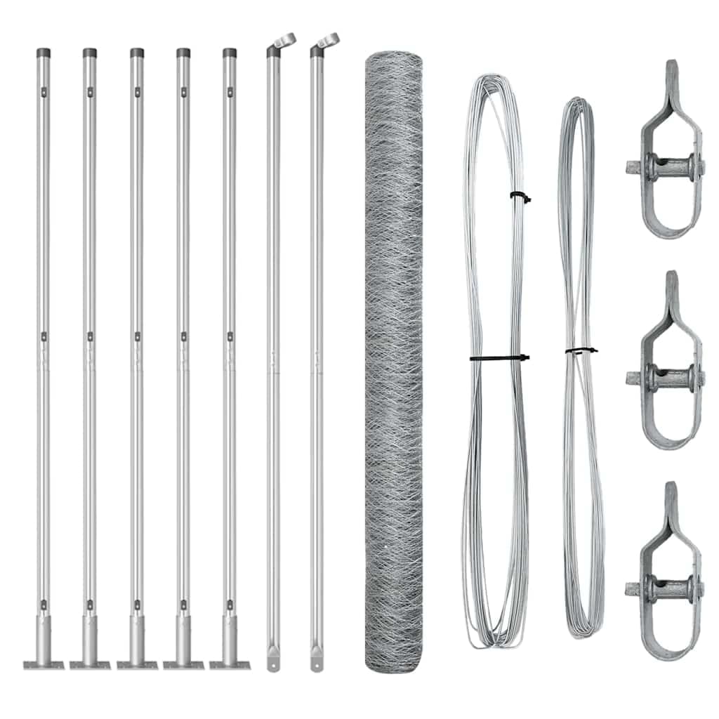 Steel Fence Post Silver 10 x 1.6m Outdoor Garden Security Barrier Set 36mm Mesh Corrosion Resistant Easy Assembly Yard Enclosure Durable