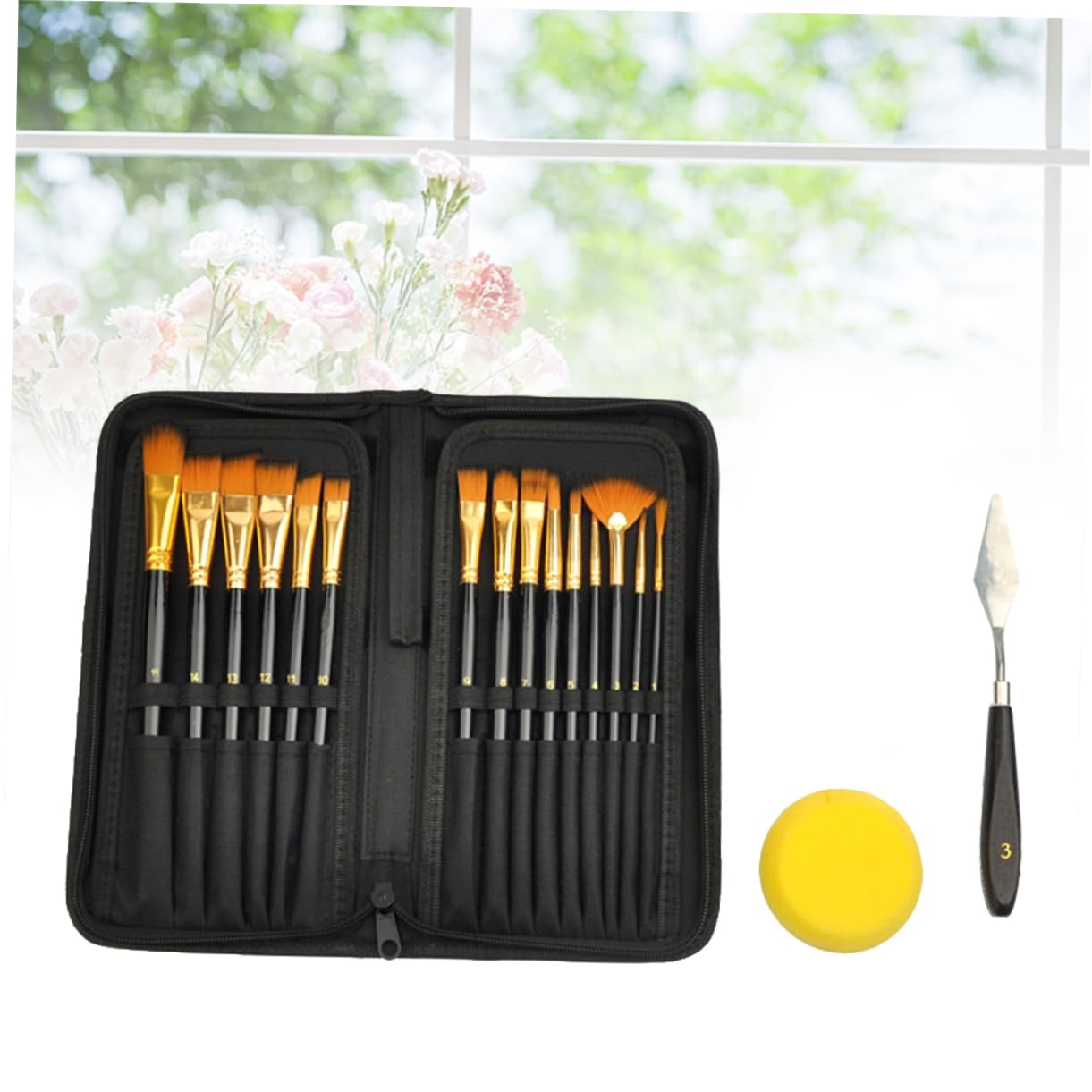SEWACC 15 Stück Künstlerpinsel mit Synthetischen Fasern Holzgriff Verschiedene Größen für Öl- Acryl und Aquarellmalerei Inkl Reißverschluss Etui für Schule und Reisen