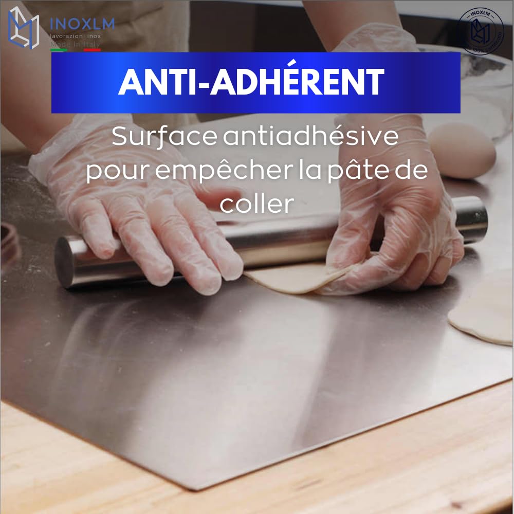 INOXLM Plaque Inox Cuisine 60x50cm en acier Inoxydable, Planche a decouper inox différentes tailles pour Cuisine, Bar, Restaurant Planche à Pétrir Inox pour Pain et Pizza(Hauteur 2cm)