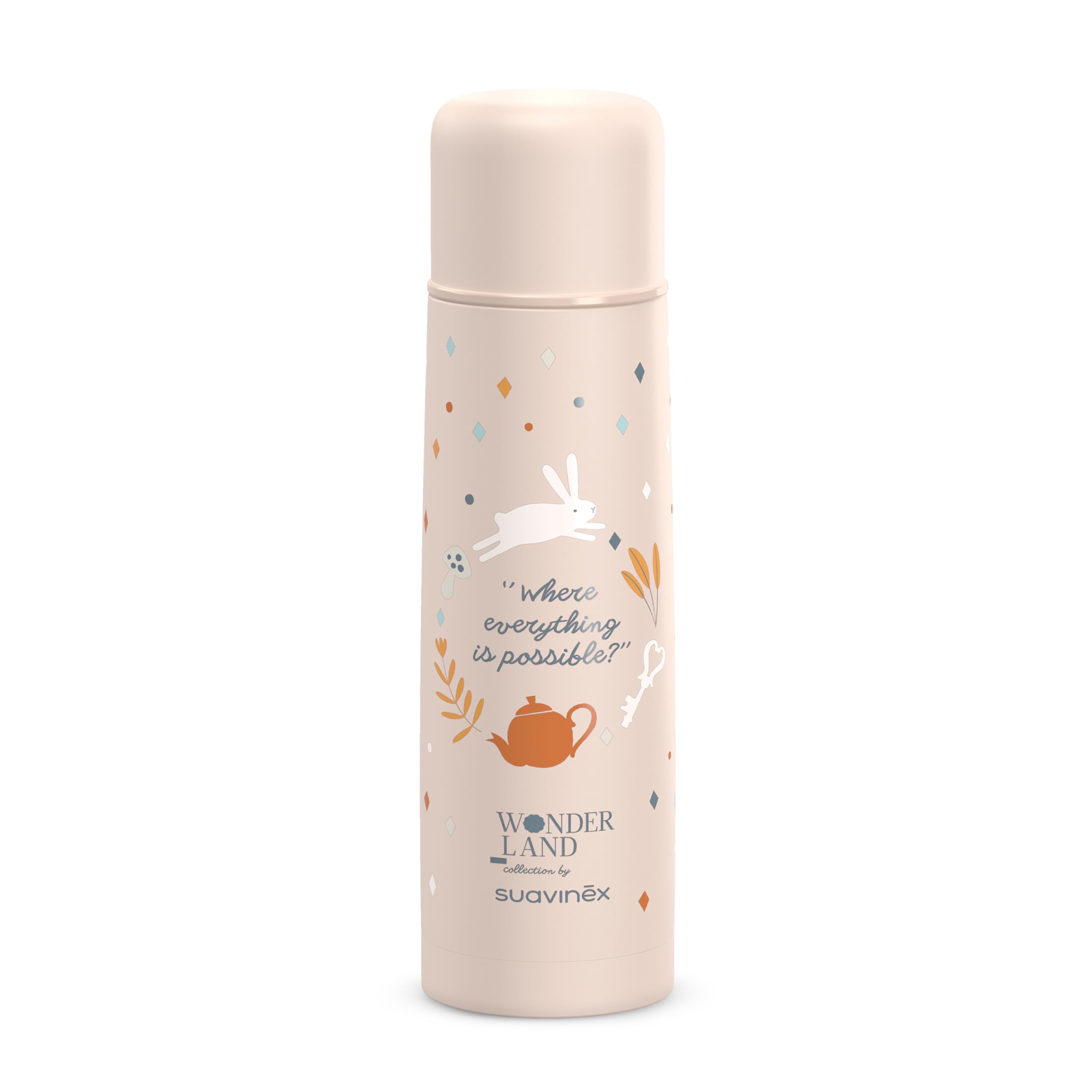 Suavinex, Termo Líquidos para Bebé. Termo Acero Inoxidable con Cierre Hermético y por Pulsación. Bebidas Calientes y Frías. Termo Agua Caliente. Ideal Preparar Biberones. 500 ml. Wonderland, Rosa