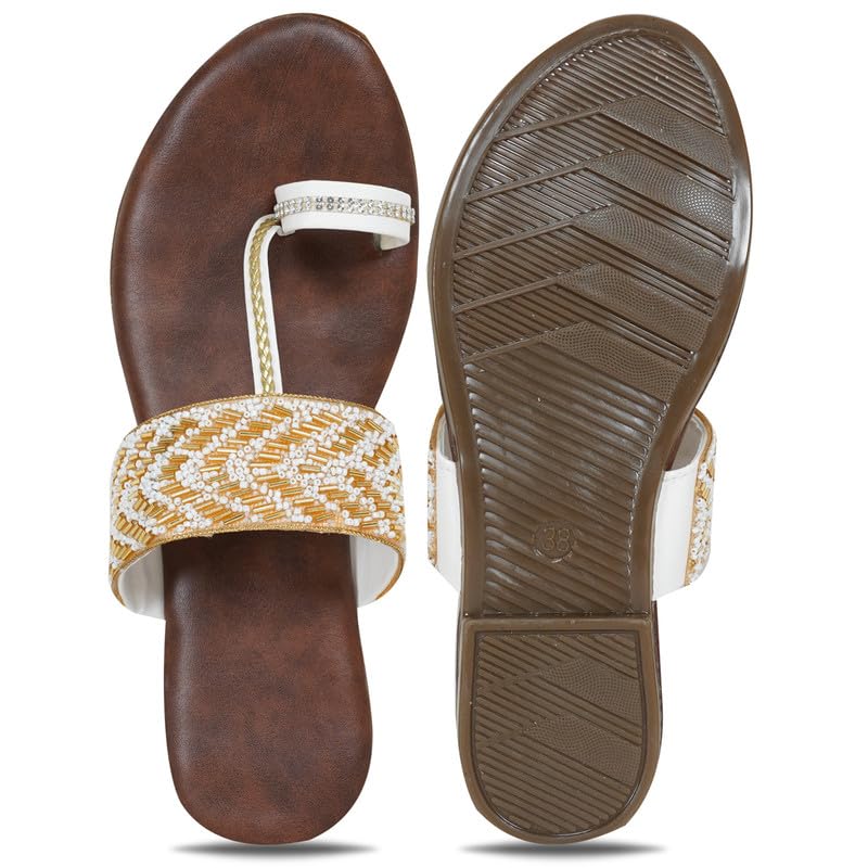 Image of DFR Flip Flops for Women Daily Use Comfortable Ethnic Embroidered Girls Slippers flipflops chappals
