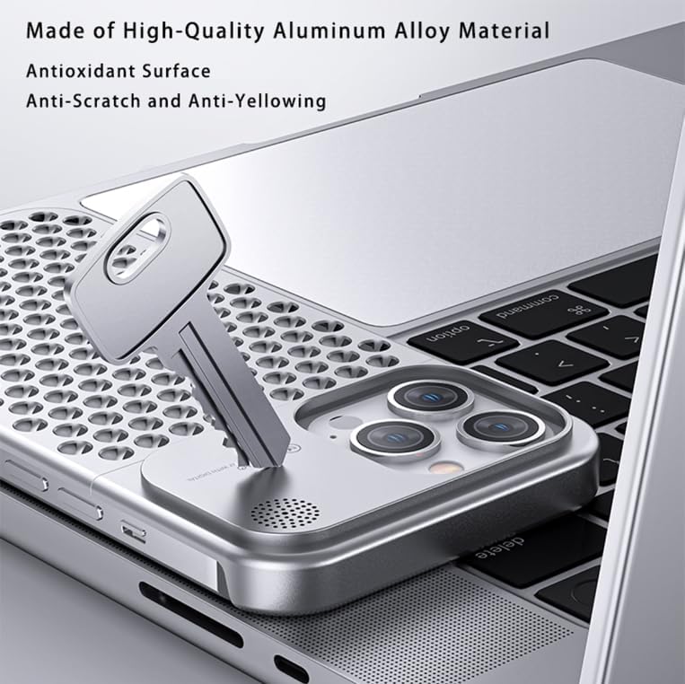 Miniatura 2 de GEJRB Funda de aleación de aluminio para iPhone 15 Pro Max de 6.7 pulgadas, carcasa de aleación de metal de disipación de calor, antiarañazos,