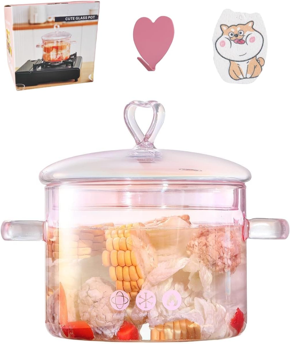 Glass Saucepan with Cover Heatresistant Glass Stovetop Pot