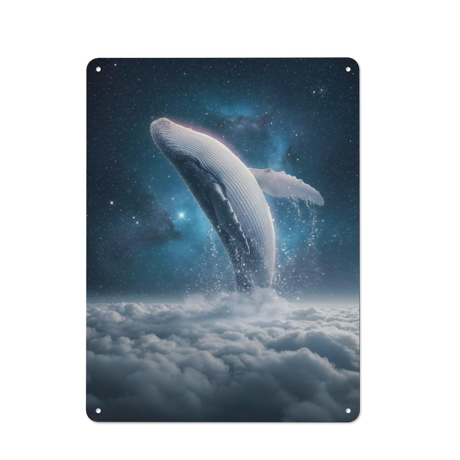 Junmoney Whale Breaching Through Clouds Into Space For Home Office Or Studio, Retro Metal Wall Sign 40X30cm, For Vintage Wall Decor Fans, For Metal Sign Collectors