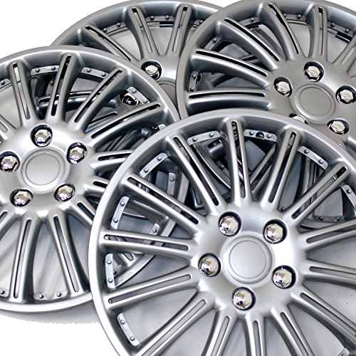 Image of WC3-15-1007-S - Pack of 4 Hubcaps - 15-Inches | Silver | Style 007 Style Snap-On (Pop-On) Type Metallic Silver Wheel Covers Hub-caps