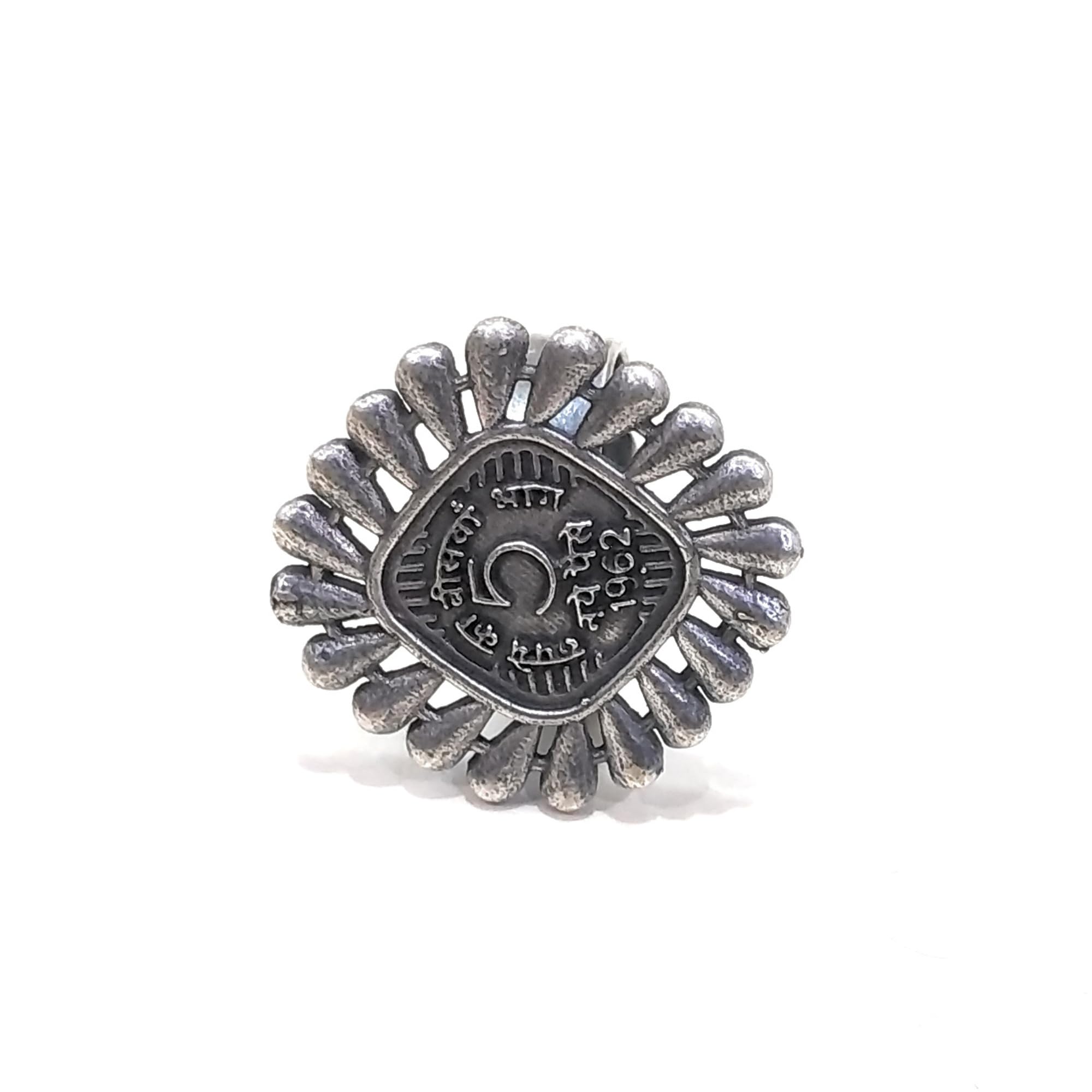 dulcett India | Oxidised Silver Ring | Square Shape 5 Paisa Oxidized Silver Black Metal Ring | Oxidised Silver Ethnic & Traditional Ring for Women & Girls-picture-5