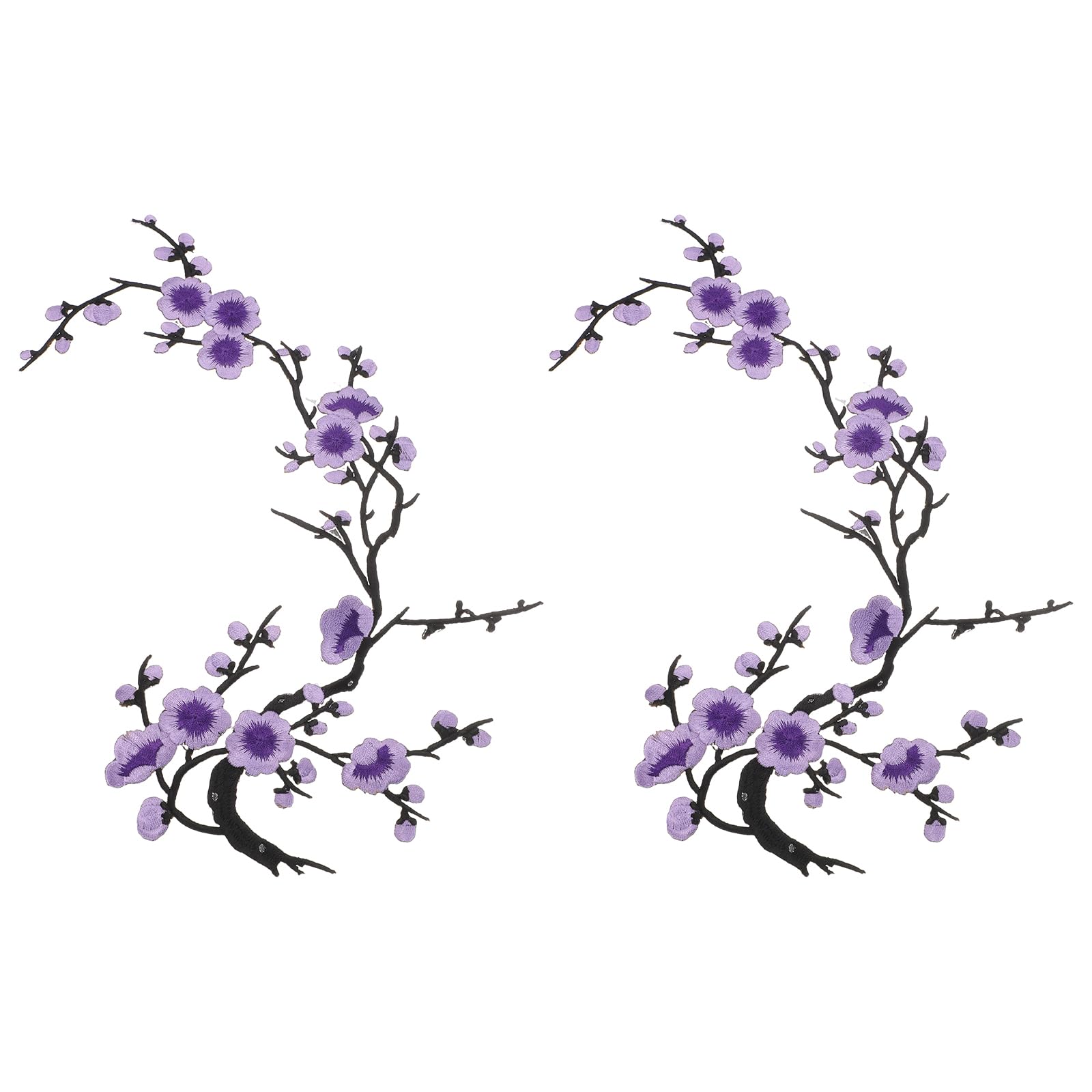 Photo 1 of MECCANIXITY 2 Pcs Plum Blossom Iron-on Patches, Flower Embroidery Appliques Sew on Patch Decoration Applique for Holes Jeans Dress Backpack Hats DIY Clothes, Dark Purple/Black