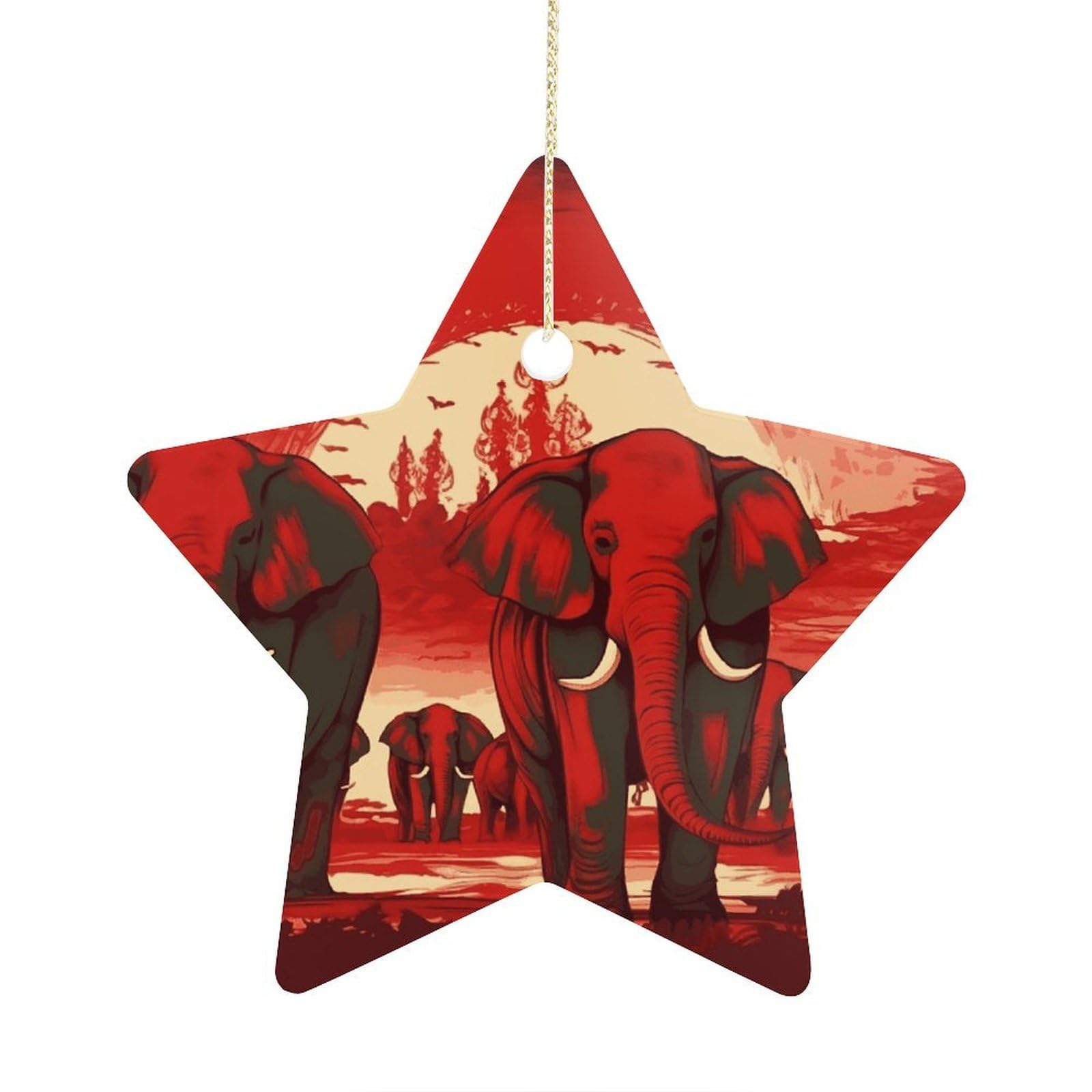 Fodpand Women's Style Elephants Red Ornament With String, Keepsake Hanging Decorations,Ceramic Ornaments For Men Indoor Home Holiday Party Gifts