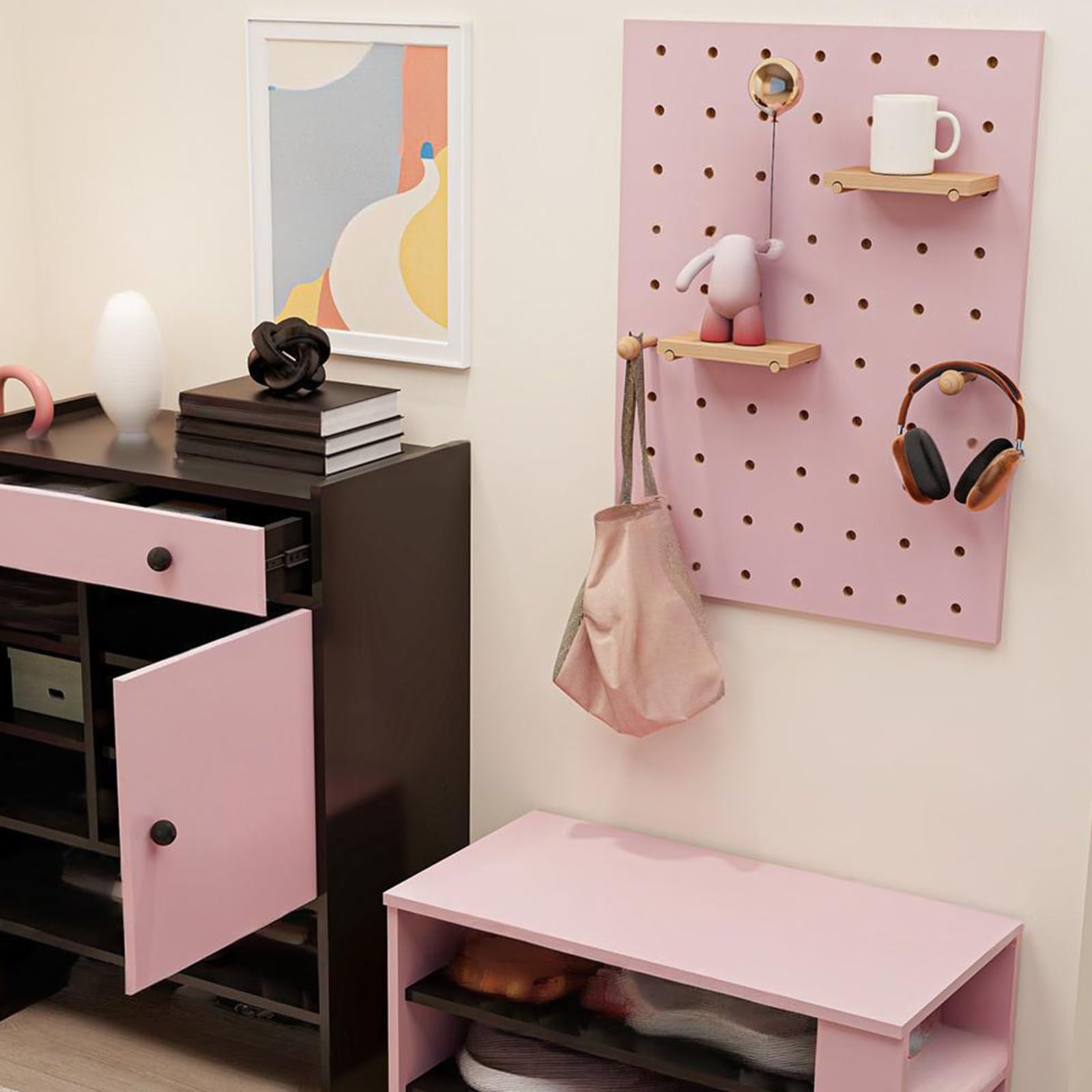 Wandmontierter Stecktafel-Organizer aus Holz, Multifunktionaler Lochwand-Werkzeughalter für Eingangsbereich, Zuhause, Büro, Wohnzimmer