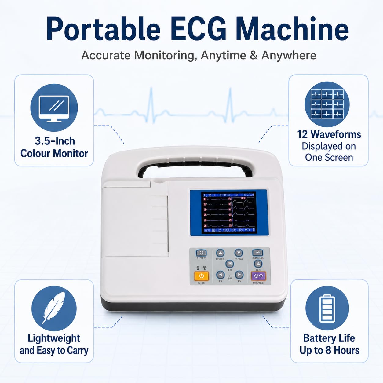 Macchina portatile ECG a 12 derivazioni, monitor cardiaco mobile con display LCD a colori per uso domestico e clinico