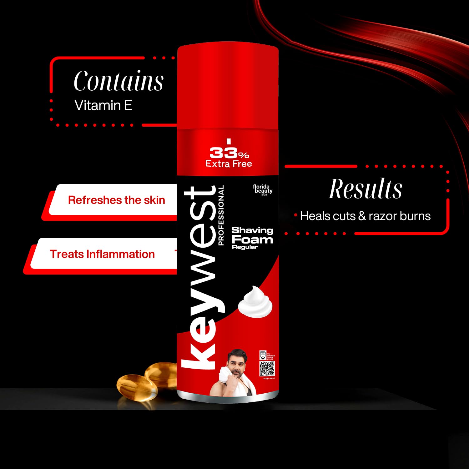 Keywest Regular Pre Shaving Foam for Men 482gm (33% Extra Free) | Shave Foam for Men All Skin Types | More Than 120 Shaves | Enriched with Tea Tree Oil, Vitamin E & Aloe Vera 2